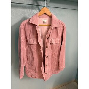 Madewell Corduroy Shirt Jacket XS Pink Cotton Shacket Button Front Pocketed